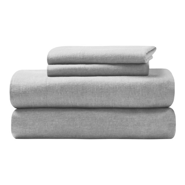 Melange Flannel Cotton Two-Toned Textured Deep Pocket Sheet Set, King, Grey - Blue Nile Mills