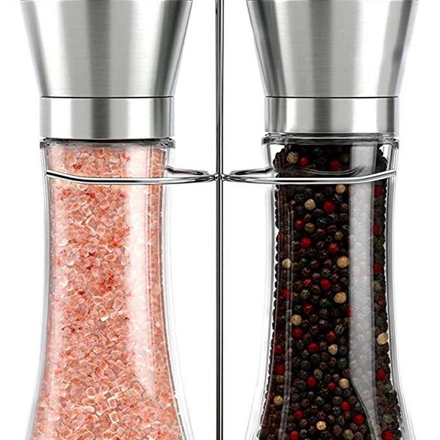 Willow & Everett Stainless Steel Salt and Pepper Grinder Set -Tall Shaker, Adjustable Coarseness, Refillable -Sea Salt, Black Peppercorn Mill