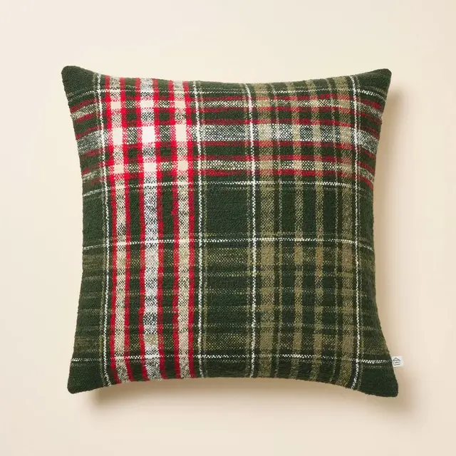 18"x18" Christmas Plaid Woven Square Throw Pillow - Hearth & Hand™ with Magnolia