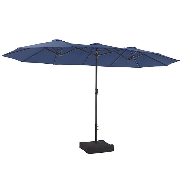 PHI VILLA 15ft Patio Umbrella Double-Sided Outdoor Market Extra Large Umbrella with Crank, Umbrella Base Included (Blue)