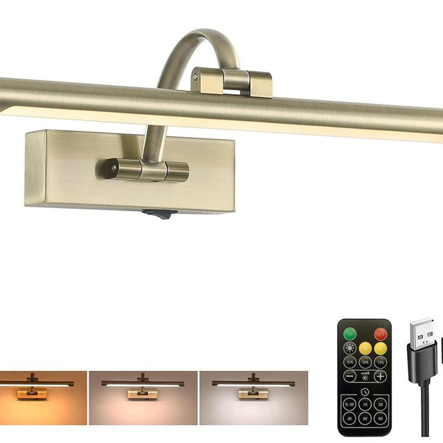 Tassuowell LED Picture Lights for Wall Rechargeable, Battery Operated Art Light for Paintings Wireless,15.7inch Antique Bronze Gallery Light for Artwork