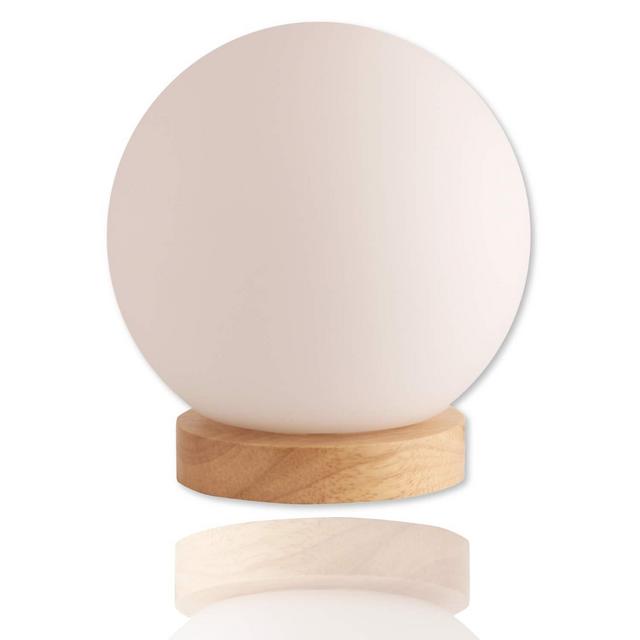 LIGHTACCENTS Iris Glass Ball Table Lamp With 6 Watt 550 Lumen 2700k Led Bulb Included- Bedside Lamp - Nightstand Lamp - Small Lamp Natural Wooden Base With Round Glass Shade - Ball Lamp Bookshelf Lamp