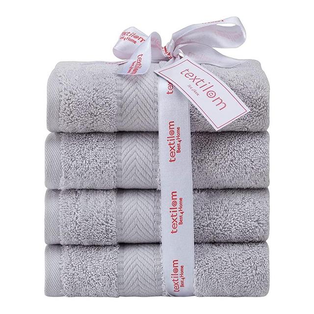 Textilom 100% Turkish Cotton 4 Piece Luxury Hand Towel Set for Bathroom & Kitchen, Hotel & Spa Quality & Super Soft & Fluffy & Absorbent & Quick Dry Hand Towels ( 16 x 28 inches )- Light Grey