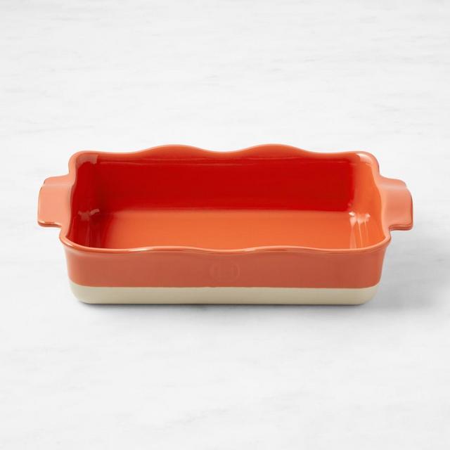Emile Henry French Ceramic Ruffled Rectangular Baker, 7x11, Tuscany Orange