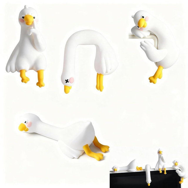 4Pcs Resin Goose Figurines, Mini Lazy Ducks Statues for Computer Monitor Decor, Car Dashboard/Desk/Photo Frame/TV/Office Accessories, Funny Gift & Decorations (White-Duck)