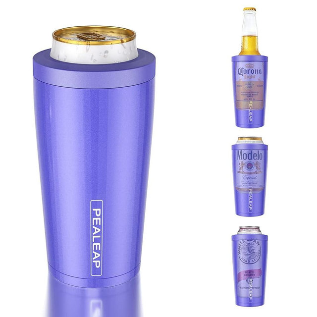 4 in 1 Insulated Slim Can Cooler for 12 OZ Cans and Beer Bottle - Keep 8 Hours Cold, Easy to Hold - Stainless Steel Can Holder, Double Walled Can Insulator for Hard Seltzer and More (Violet)