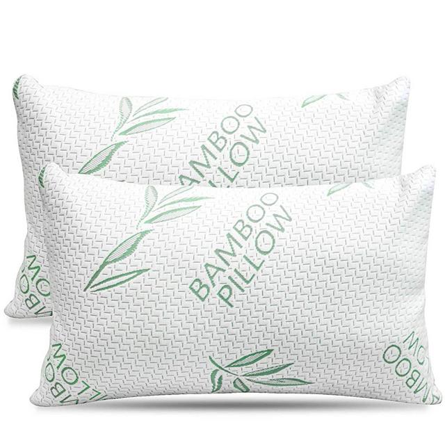 King Size 2 Pack Bamboo Pillow – Bed Pillows for Sleeping, Adjustable with Shredded Memory Foam – Back, Stomach, Side Sleeper, Removable Cover, Cooling Hotel Down Alternative, King (Pack of 2)