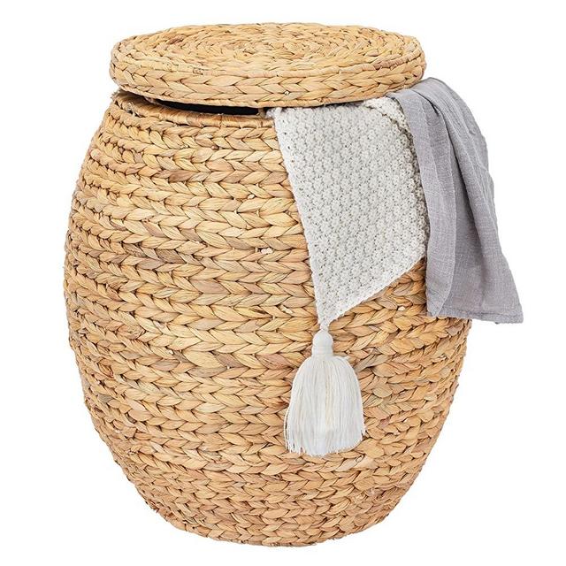 Artera Large Wicker Storage Baskets - Natural Multipurpose Barrel Storage Tub with Lid, Woven Water Hyacinth Basket for Organizing, Plant Décor, Organizer Tote for Bedroom, Living Room, Bathroom