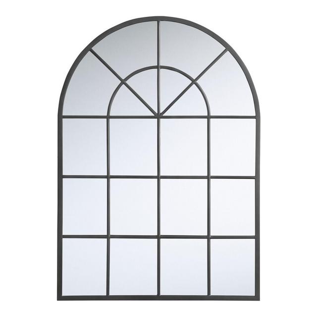 Black Metal Windowpane Arched Wall Mirror