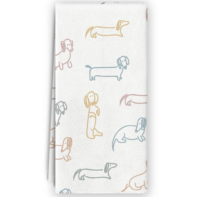 Bnzolyoia Wiener Dog Kitchen Towels - Dachshund Gifts for Women, Wiener Kitchen Decor, Dog Mom Gifts, Line Art Dachshund Hand Towels Dish Towels for Bathroom Kitchen, 16x24 Inch