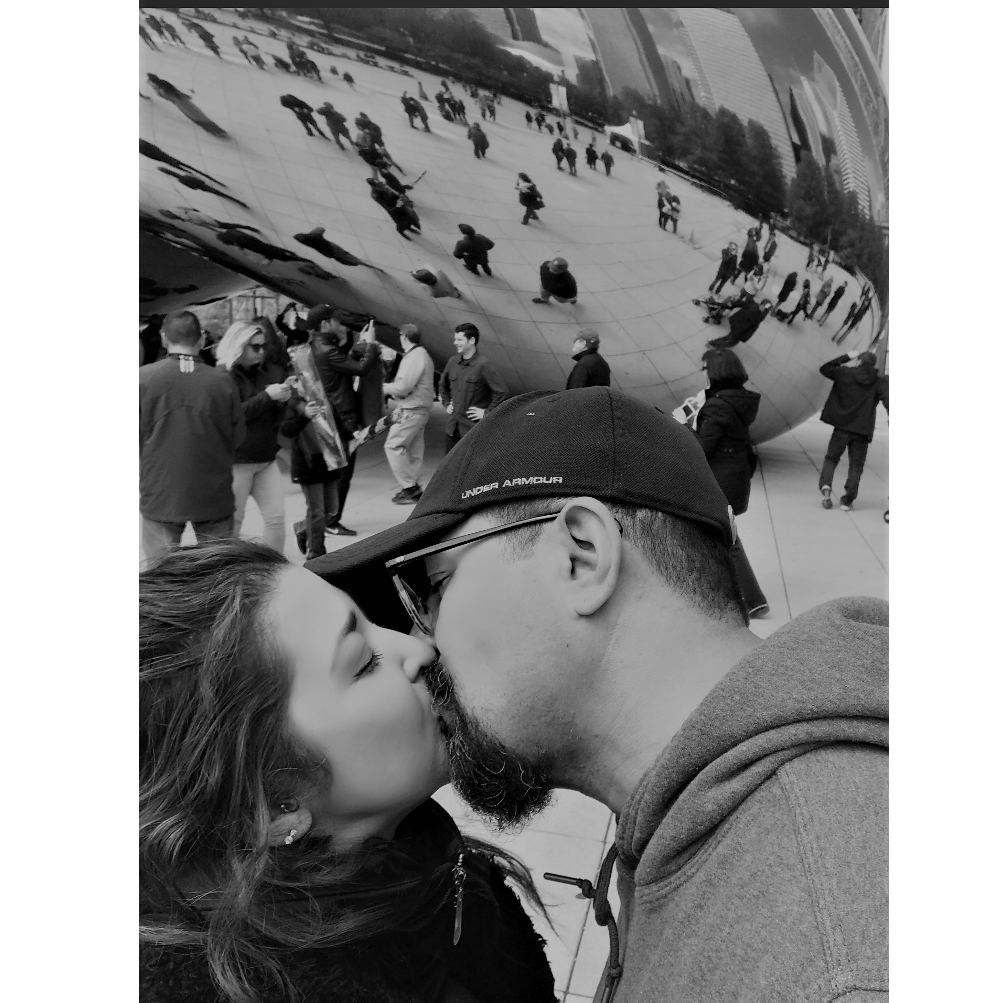 Kissing in Chicago in front of the bean.