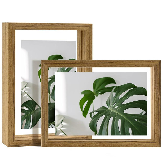 Egofine 5x7 Floating Frames Set of 2, Double Plexiglass Picture Frame, Made of Solid Wood Display Any Size Photo up to 5x7, Wall Mount or Tabletop Standing, Carbonized