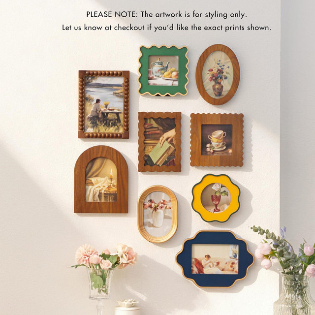 Gallery Wall Frames, Retro-inspired Mixed Wood Colorful Picture Frames,Boho Cottage Photo Display,Individual or Full Set