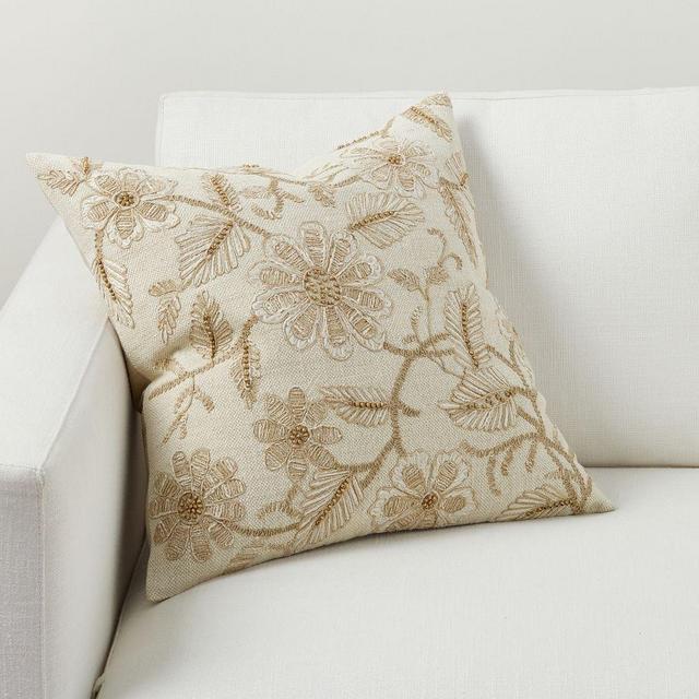 Corin Embroidered Pillow, 20", Natural