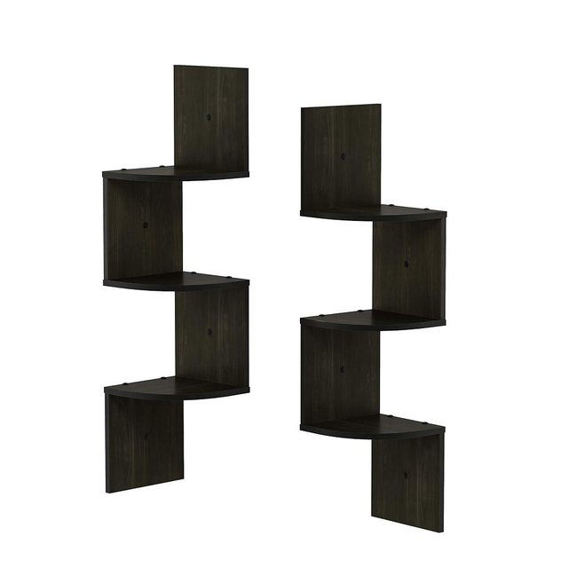 Furinno Rossi Wall Mount Floating Corner Shelf, 3-Tier Radial Set of 2, Espresso