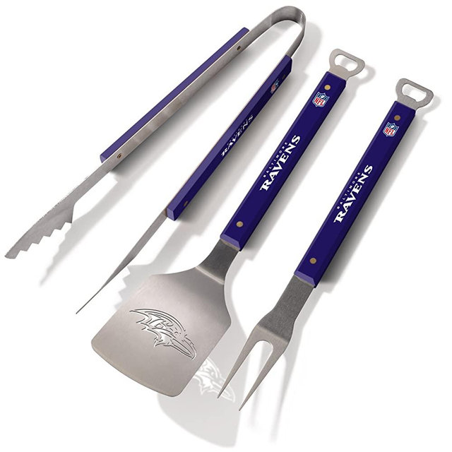 YouTheFan NFL 3-Piece Spirit Series BBQ Grill Set: 18" Stainless Steel Sportula (Spatula), Fork & Tongs with 2 Bottle Openers