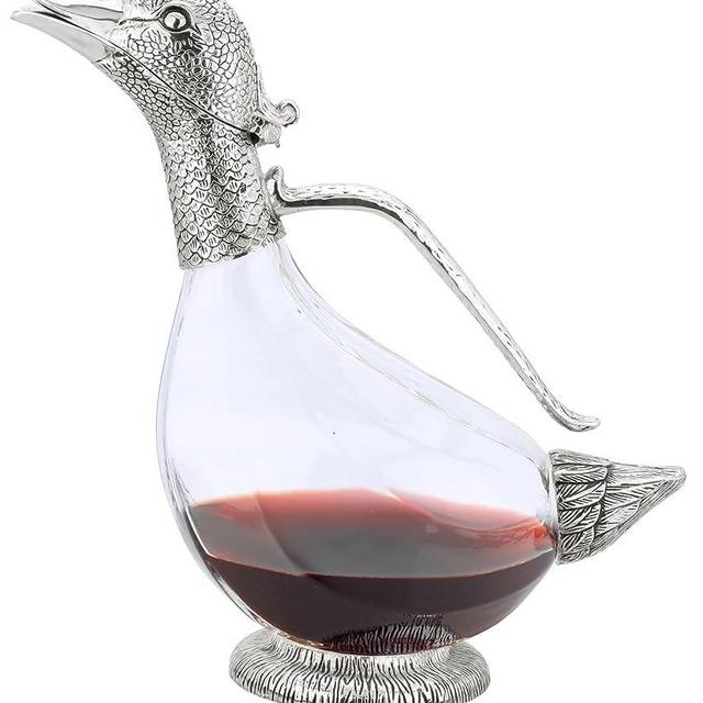 Rigeli Regent Silverplated Duck Decanter 25.3 oz, 750ml Red Wine Carafe, Wine Gift, Wine Accessories Decanter for Wine, Men/Women's Good Gift on Special Day