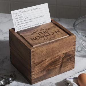 Wood Heirloom Recipe Personalized Boxes for 4x6 or 3x5 Cards, Bridal Shower Recipe Box, Kitchen Recipe Storage Box, Wedding Gift - Design 2