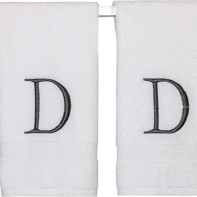 Dark Gray Luxury Hand Towel for Bathroom - Monogrammed Initial Hotel Quality Decorative Embroidered Towel for Powder Room, Spa - GOTS Organic Certified - Set of 2 Letter D