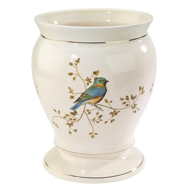Avanti Linens Gilded Birds Waste Basket, Ivory