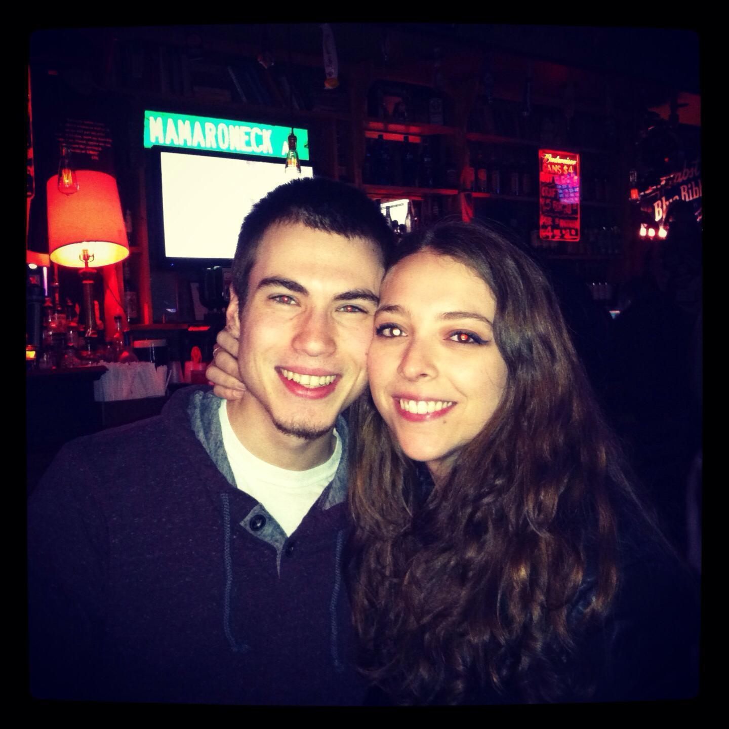 The 1st photo we ever took together. 
February 2014 at OUR bar we met at: O'Connors Public House in White Plains, NY