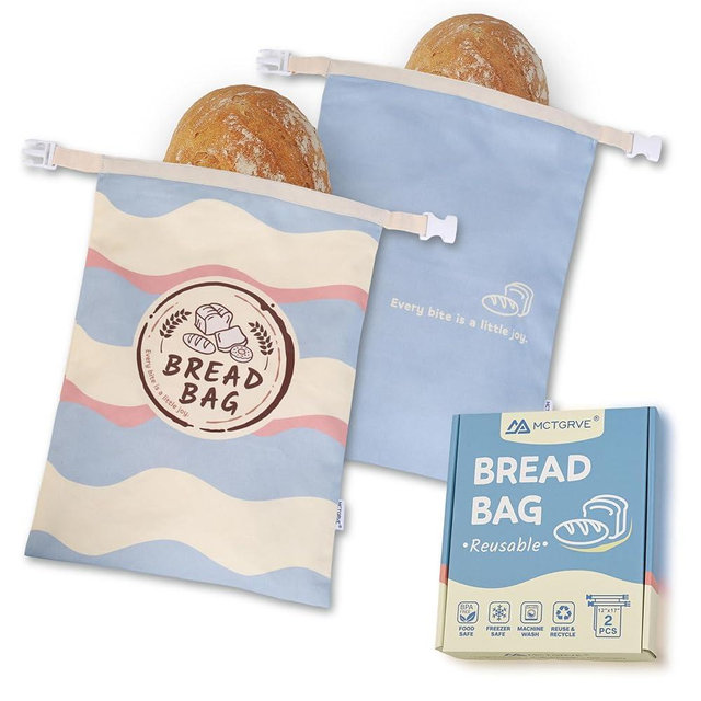 Reusable Bread Bags (2-Pack) – XL Cotton Zipper Bags with Plastic Lining for Sourdough & Homemade Bread Storage - Great Gift for Bakers