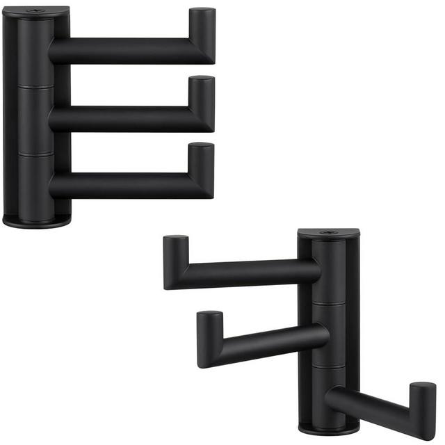 Angle Simple Swivel Towel Hooks for Bathroom, SUS 304 Stainless Steel Foldable 3 Arms Robe Towel Holder, Shower Wall Coat Hooks, Matte Black, 2 Pack