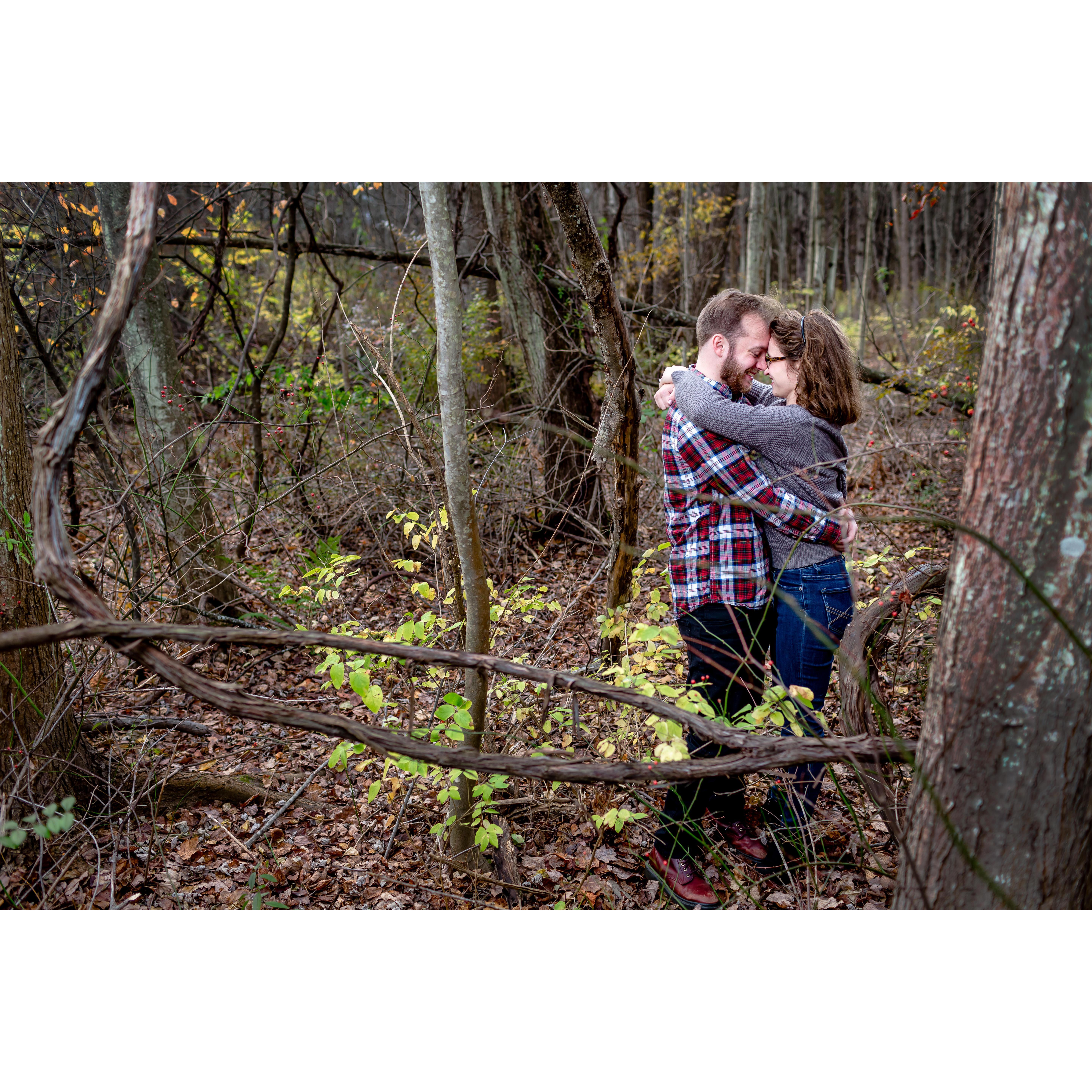 Another from our engagement session--one of the rare photos of us in which we aren't either cracking each other up, or mid-sentence.