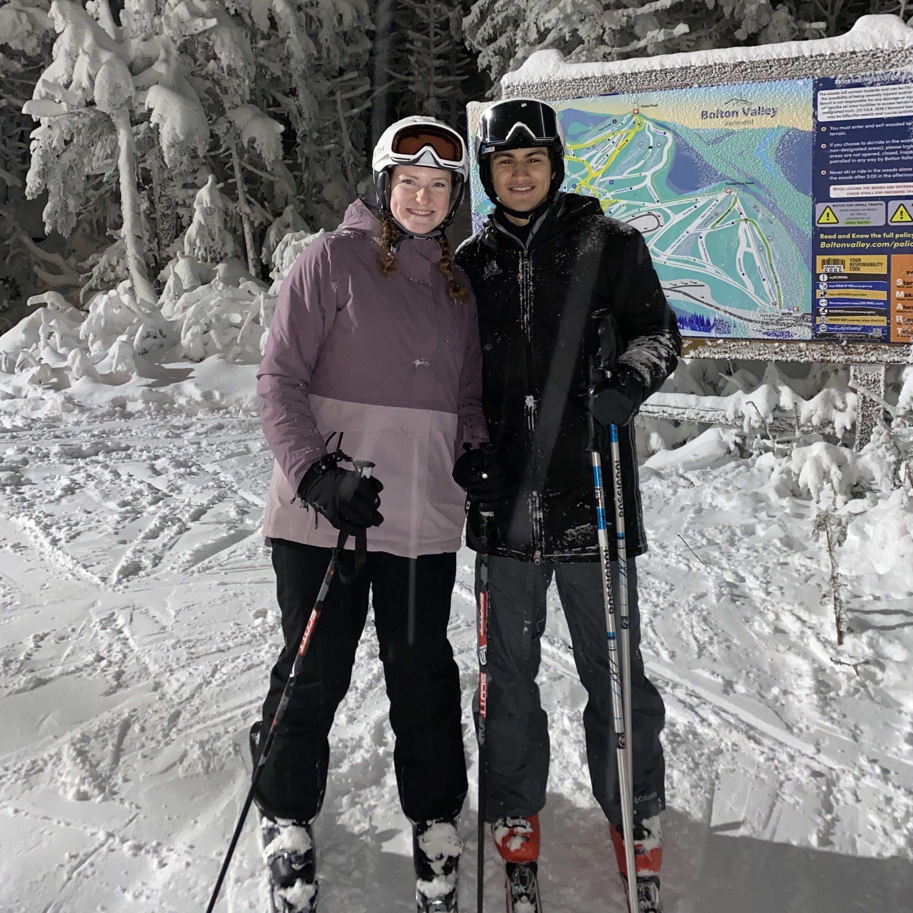 1.20.23 - Amy and Emanuel skiing at Bolton Valley Resort in Bolton, Vermont.