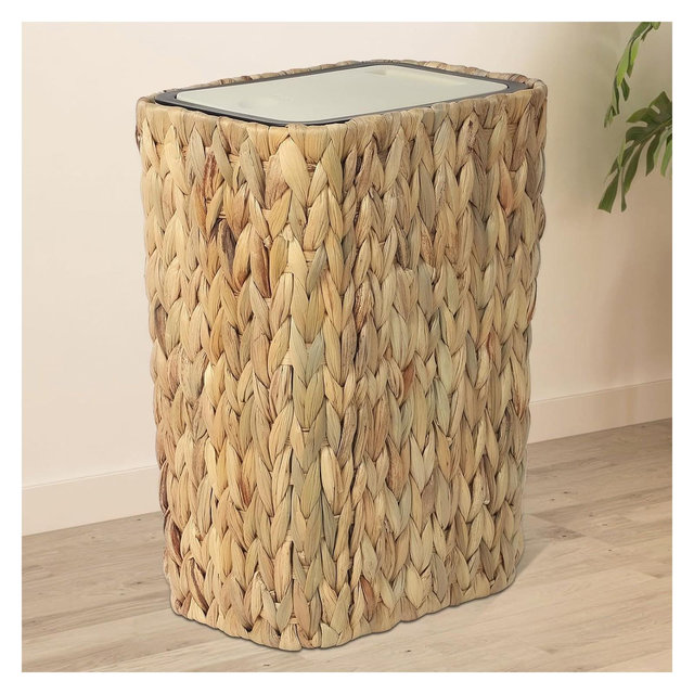 KTMBDW 2.6 Gallons Wicker Waste Basket - Bathroom Garbage Can with a Lid - Bathroom Trash Can Boho Style with Lid for Household, Kitchen, Natural
