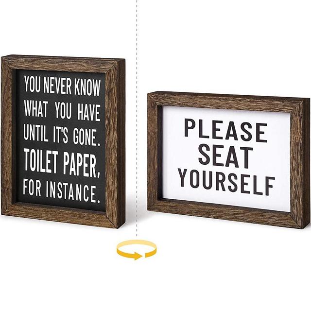 Mkono 1 Pack Farmhouse Funny Bathroom Signs Decor Wooden Box Sign Rustic Signs with Sayings,You Never Know What You Have Until It's Gone, Please Seat Yourself Wall Art Sign, 2 Sides