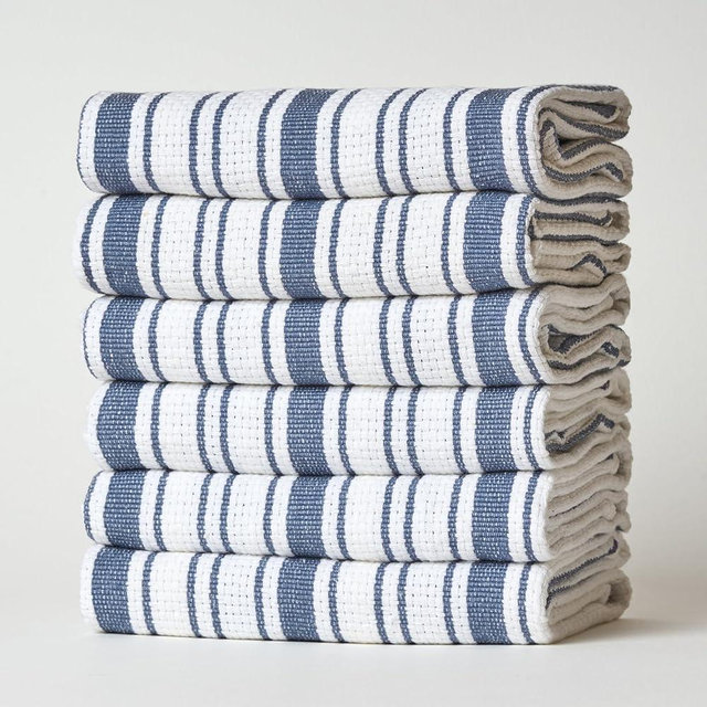 Casa De Lan Kitchen Towels Set – Pack of 6 (20’’ x 30’’) Extra Large Premium Cotton Dish Towels for Kitchen – Basket Weave Towels – Absorbent – 100% Cotton – with Hanging Loop – Blue Grey