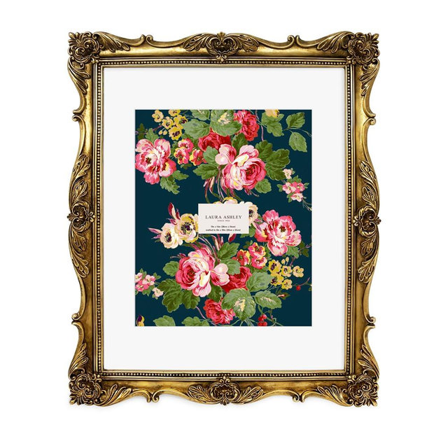Laura Ashley 11x14 Gold Ornate Textured Hand-Crafted Resin Picture Frame, Wall Mount, Decorative Floral Design Home Décor, Photo Gallery, Art, More (Gold, 11x14 (Matted 8x10))