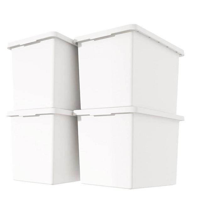 Yishyfier 27 Quart White Storage Bins with lids,Stackable Plastic Boxes Set of 4,Storage Box with handle for Organizing Snacks, Crafts,Crafts, Tools,books(white, 4XL)