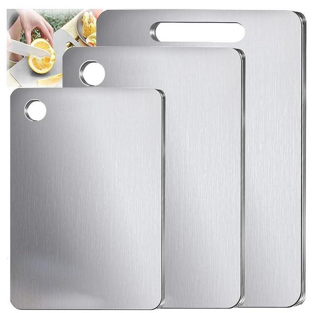 100% Pure Cut Titanium Cutting Board Set of 3, Double-Sided Food-Grade Titanium Cutting Boards for Kitchen Dishwasher Safe, Charcuterie Chopping Board for Meat, Fruit & Vegetable (M+L+XL)