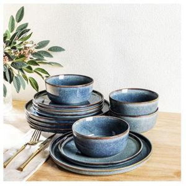 AmorArc Stoneware Dinnerware Sets,Round Reactive Glaze Ceramic Plates and Bowls Sets,Highly Scrath Resistant | Dishwasher & Microwave Safe,Service for 8 Dishes Set (24pc)