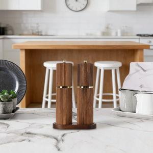 Acacia Wood Salt And Pepper Grinder Set With Adjustable Coarseness, Refillable Manual Mills And Matching Wooden Tray - Ideal Kitchen Gift