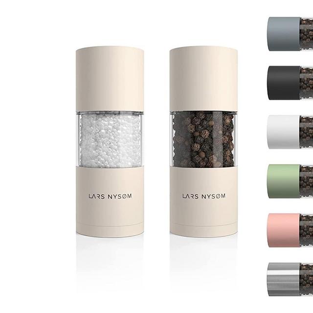 LARS NYSØM Stainless Steel Salt and Pepper Mills Set with Adjustable Ceramic Grinder 2 Pieces I Designer Spice Mill Set