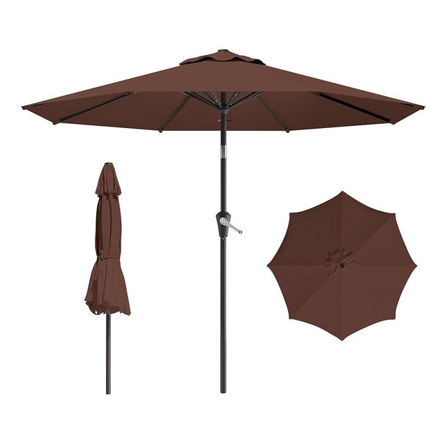 AreShark 9 FT Patio Umbrella for Outdoor, Outdoor Umbrella with Push Button Tilt and Crank, Outdoor Patio Umbrellas with 8 Sturdy Ribs for Market, Garden, Deck, Backyard, Pool (Brown)