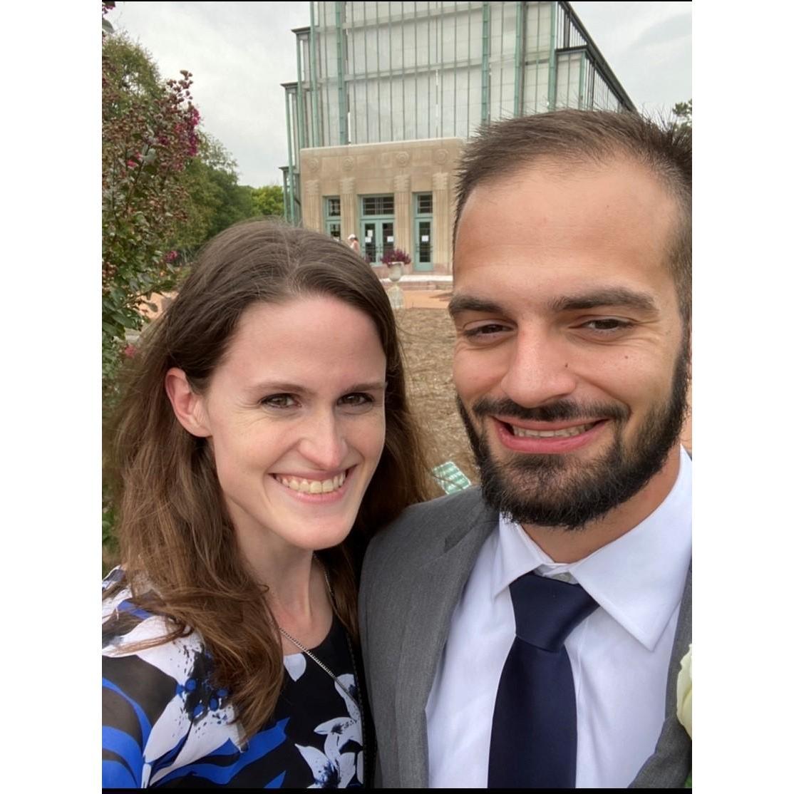 Picture at the Jewel Box in Forest Park between wedding and reception of friends: Natalie and Matthew Dobbs - October 9, 2021