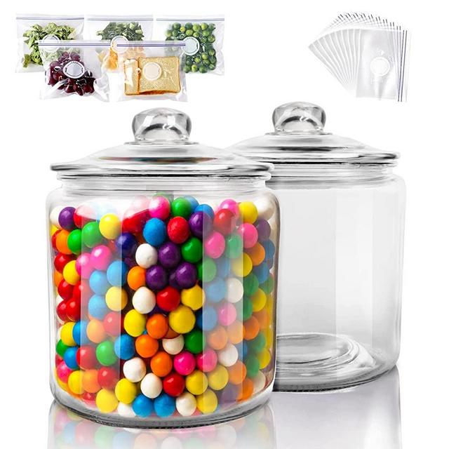 Masthome 1 Gallon Glass Storage Jars Set of 2, Airtight Cookie Jar for Flour Sugar Coffee, Clear Food Storage Canisters with Lids for Kitchen Counter Pantry Well Organization(15 pcs Food Storage Bag)