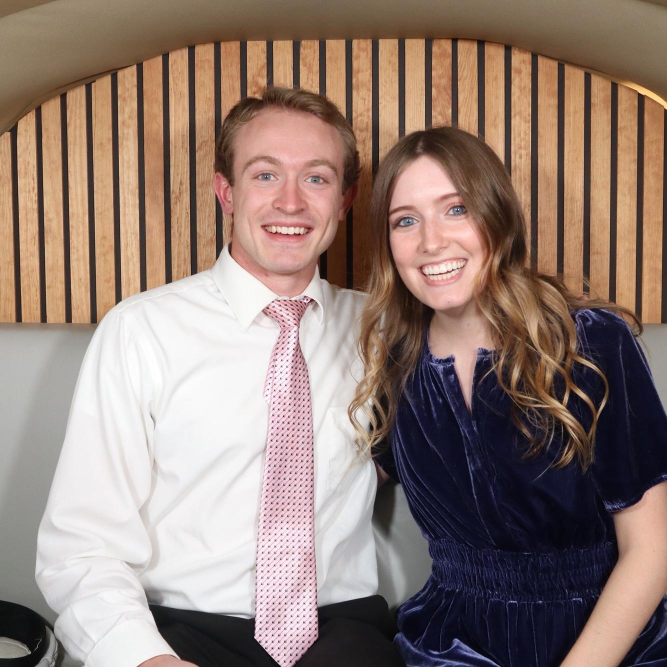 Photo booth at BYU Marriott School of Business Winter Ball- our third date! (January 2025)
