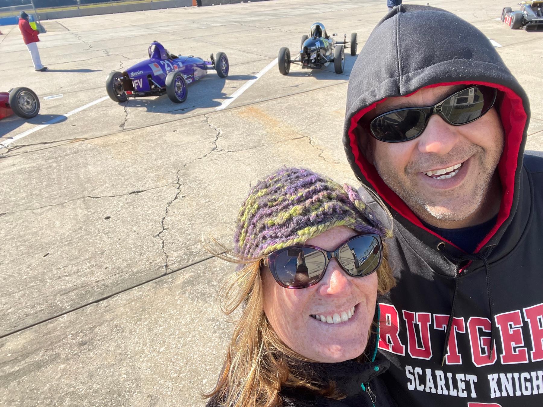 At the races. It was cold.