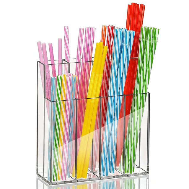 EOFJRUC Large Acrylic Straw Holder for Cabinet Door, Clear Straw Organizer for Reusable Straws with Adhesive Strips - Modern Home Bar & Office Accessory (8 Compartments)