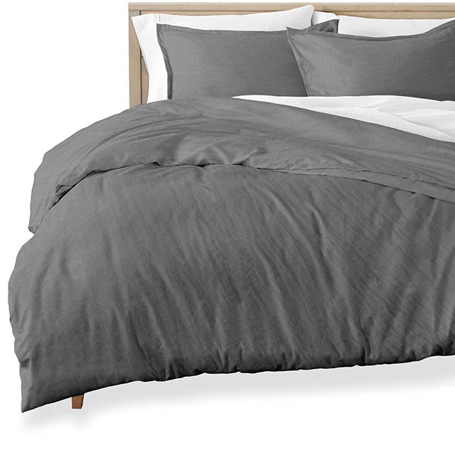 Bare Home Sandwashed Duvet Cover Oversized King Size - Premium 1800 Collection Duvet Set - Cooling Duvet Cover - Super Soft Duvet Covers (Oversized King, Sandwashed Grey)