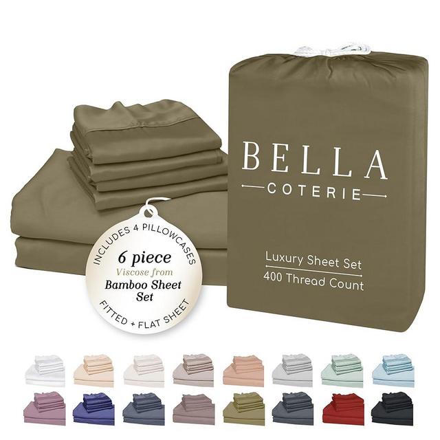 Bella Coterie 6 Piece Luxury Bamboo Viscose Queen Size Sheet Set | 100% Organically Grown | Cooling for Hot Sleepers | 18" Deep Pocket | Soft & Hypoallergenic | 4 Pillowcases [Olive]
