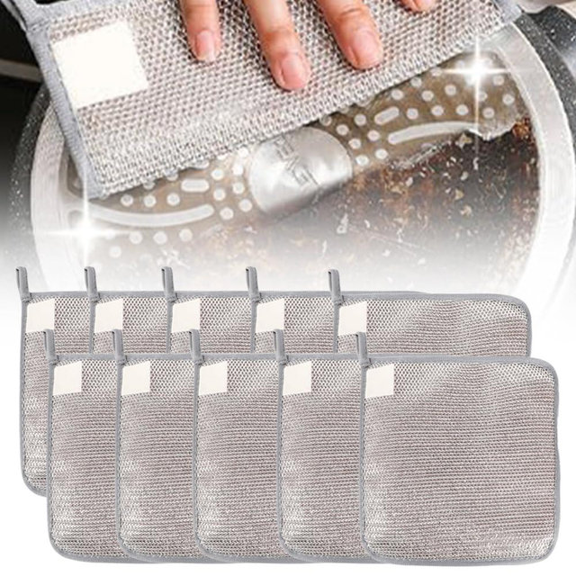 Jiexily 2025 New Multipurpose Wire Dishwashing Rags for Wet and Dry, Metal Scrubbing Pads Sponge Cloths Towels Clean, Non-Scratch Wire Dishcloth for Home Kitchen Dishes, Sinks (10 Pcs)