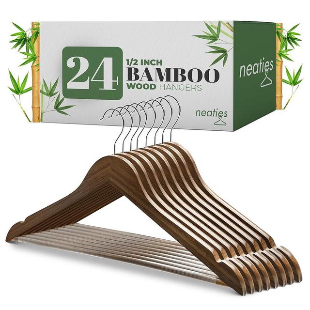 Neaties Bamboo Wood Hangers 24 Pack - Wooden Hangers Bulk, Anti-Rust Swivel Hook Bamboo Hangers - Non-Slip Smooth Finish - Double Notch Feature - Durable Clothes Hangers Wood (Walnut 24 Pack)