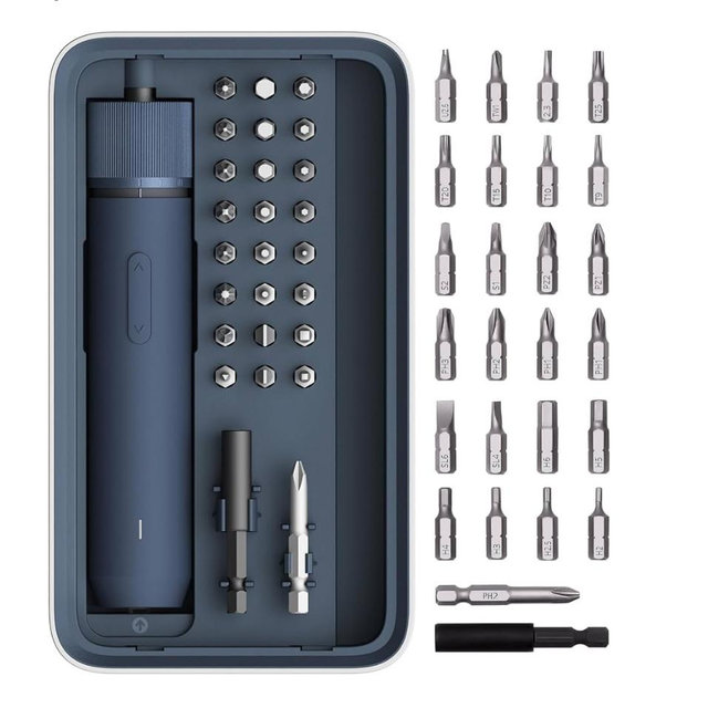 HOTO Electric Screwdriver Kit, Upgraded 1/4'' Hex 25 Bits, Magnetic Lid, Rechargeable Cordless Screwdriver, 1500mAh Battery, LED Light, Ideal for Furniture Assembly, Home Repair & Garage Projects