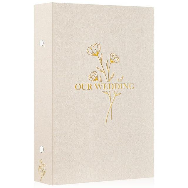 Lanpn Wedding Photo Album 4x6 300 Pocket Photos Slip in, Linen Cover Large Capacity Newlywed Marriage Album Hold 300 Horizontal Photos (Flower, Beige)